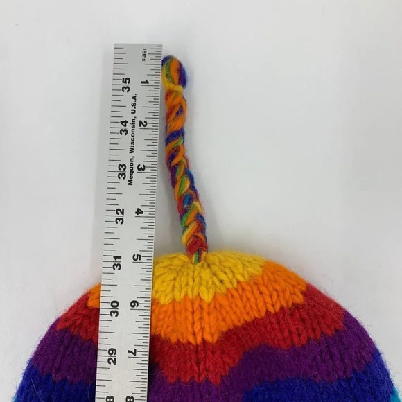 Kyber Unisex 100% Wool Made in Nepal Rainbow Knit Hat Cap Ear Flaps Beanie - Picture 9 of 9